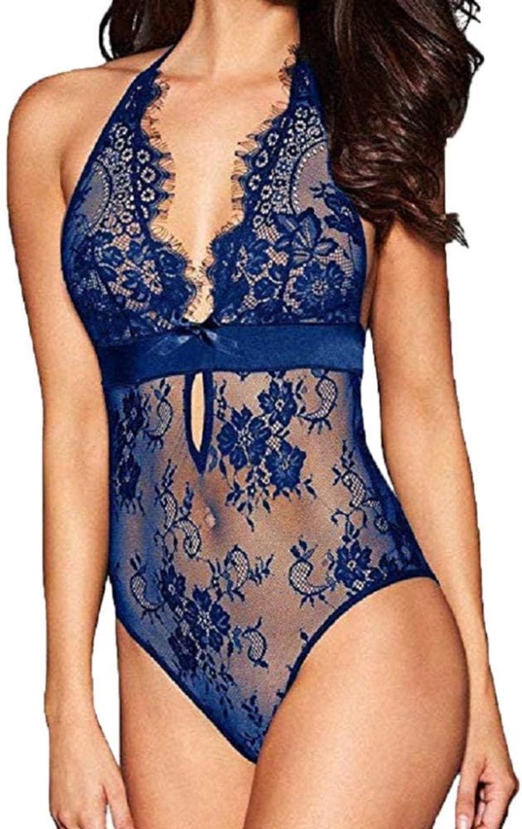 Lingerie Dameslingerie Sexy Diepe V-hals Lingerie Vrouwen Sheer Bodysuit Ondergoed Kanten Backless set