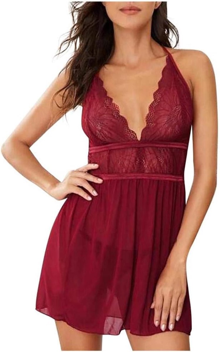 Babydolls, nachtjaponnen & negligés Vrouwen Halter Lace Backless V-hals Lingerie Sexy Lingerie Kostuum Ondergoed Nachtkleding