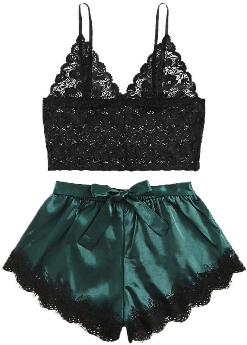Babydolls, nachtjaponnen & negligés dames Vrouwen Sexy Lingerie Doorzichtige Kant Satijnen Nachtkleding Erotisch Ondergoed Porno Draadloze Beha Slips Sex Kostuum-green_XL
