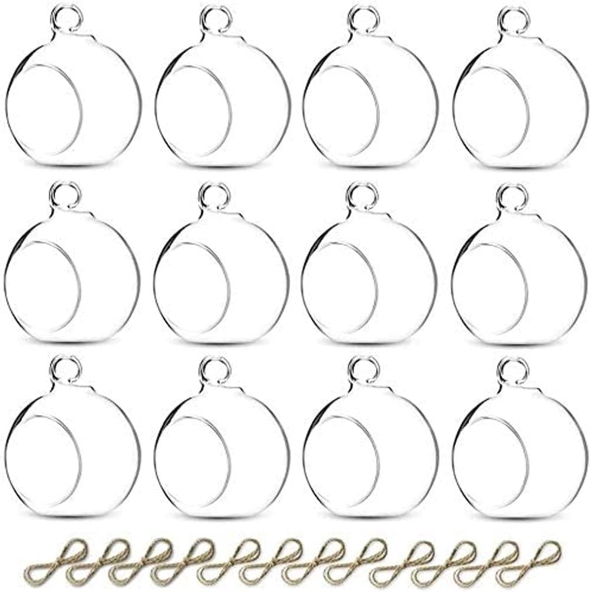 Glazen kandelaar, 12 stuks hangende theelichthouders, 6 cm heldere bollen voor bruiloft kerstfeest decoratie