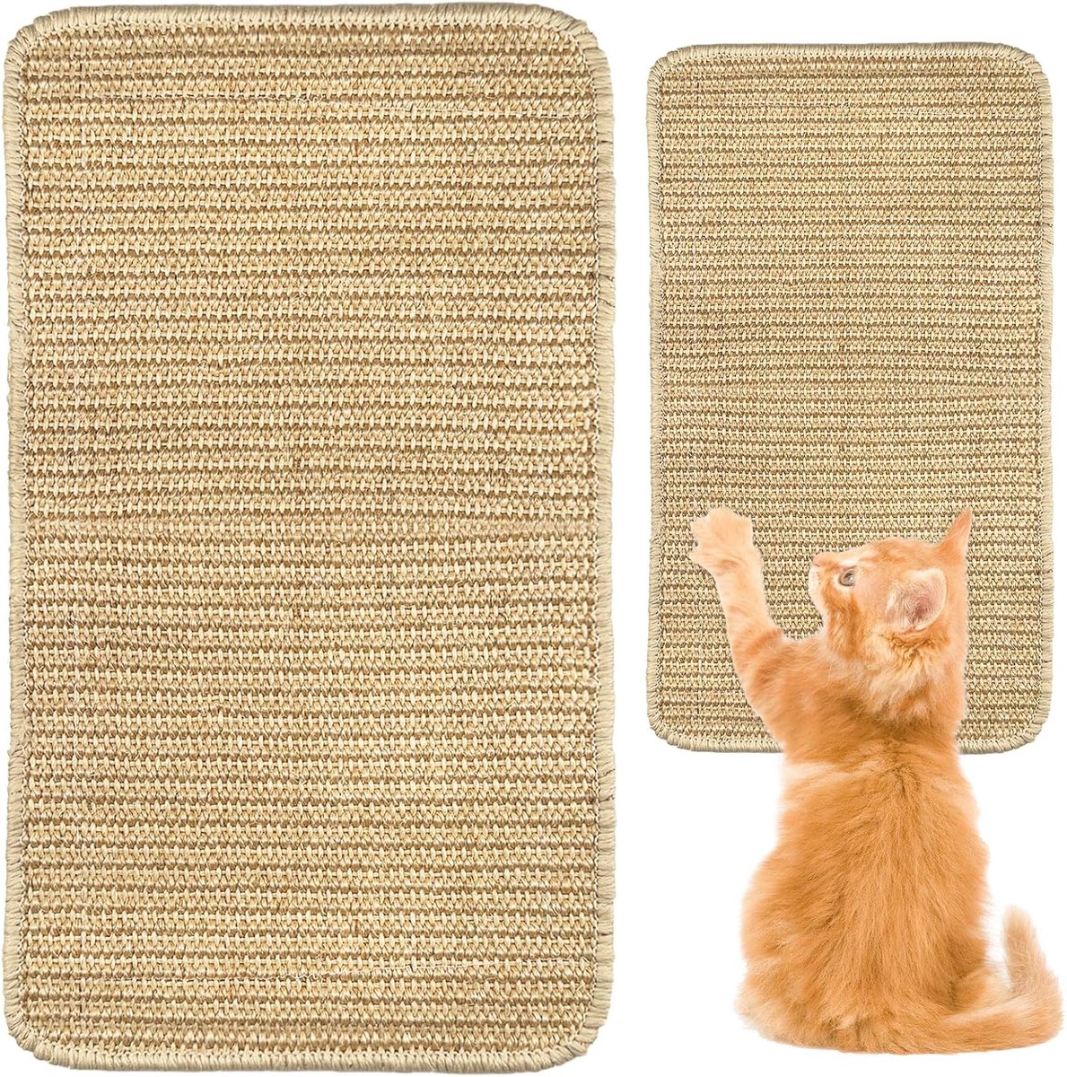 25 x 50 cm Krabmat Vloer Antislip, Natuurlijke Sisal Kattenkrabplank, Originele Kleur Hennepkarton Krabmatten met Klittenband, Duurzaam en Antislip Kattenkrabplank voor Beschermt Muren Banken Kasten