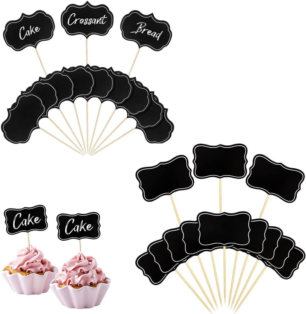 48 leisteenetiketten op spikes, mini-tafels om in te schrijven, accessoires buffet, cupcake-decoraties, sandwichetiketten, Apero-decoratie (maat L)