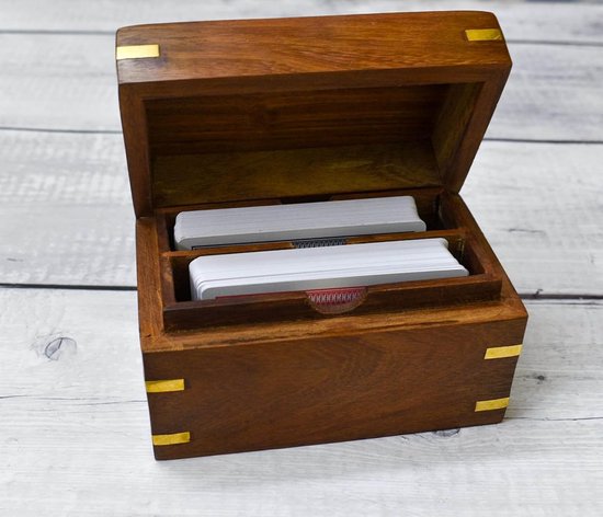 Speelkaarten Dubbel Deck Houder Opbergdoos Handgemaakte Houten Decoratieve Koffer met Messing Aas Ontwerp 2 Pakken Kaarten Organizer — afbeelding 3