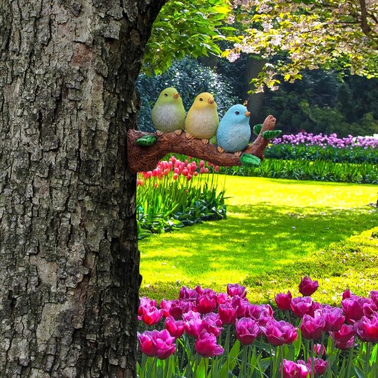 Ornament sculptuur van hars, vogels op tak design boomfiguur tuinfiguur voor buiten — afbeelding 3