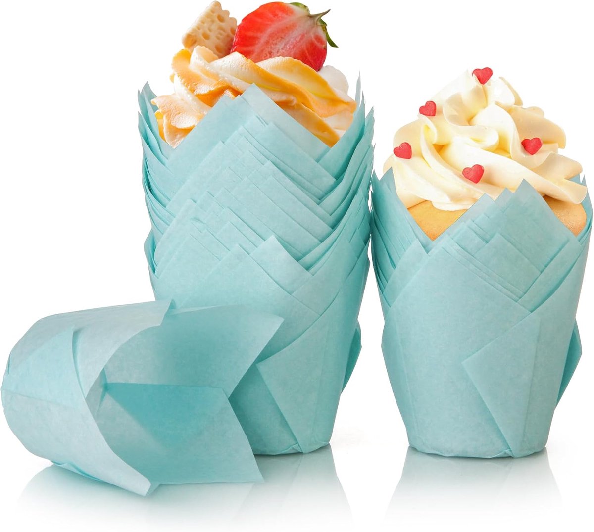 100 stuks papieren muffinvormpjes in tulpenvorm, cupcake-vormen, tulp, wegwerpbakbekers voor bruiloften, verjaardagen, paasfeesten, familiebijeenkomsten (blauw)