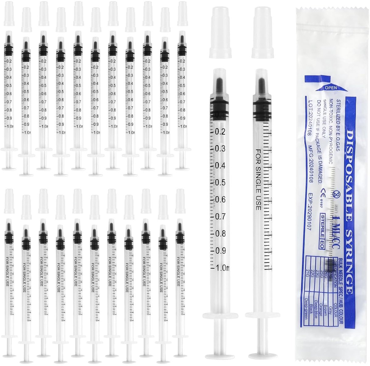 100 stuks 1 ml spuiten, colostrumspuiten zonder naald, wegwerpspuiten met dop, afzonderlijk verpakte 1 ml spuit steriel voor wetenschappelijke laboratoria, diervoeding