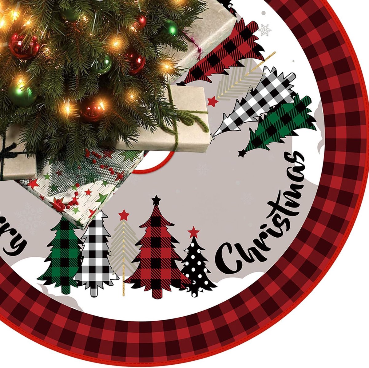 120 cm, tapijt voor de kerstboom, ronde kerstboomrok, kerstboomdeken voor onder de kerstboom, decoratie (E)