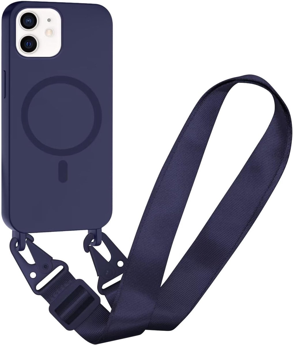 Compatibel met iPhone 11 draadloos opladen, schokbestendig, verwijderbaar telefoonhoesje met verstelbare nekband, ketting, zachte hoes voor iPhone 11, marineblauw