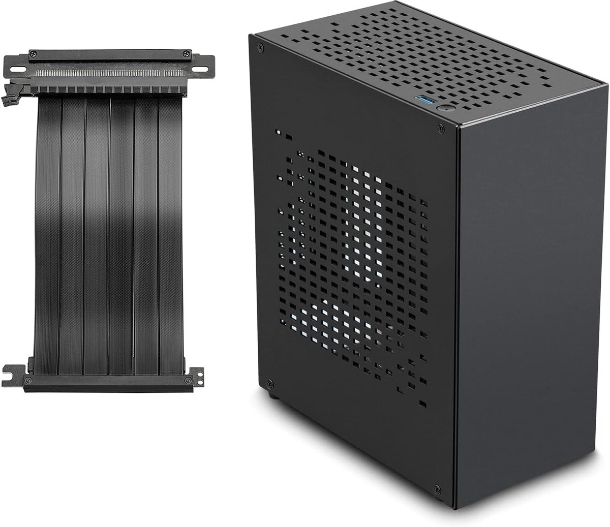 Mini ITX Case met PCIe Riser, JOYJOM Mini PC Case, SFF Small Form Factor PC Case, TX Computer Gaming Case ondersteunt GPU grafische kaart (zwart)