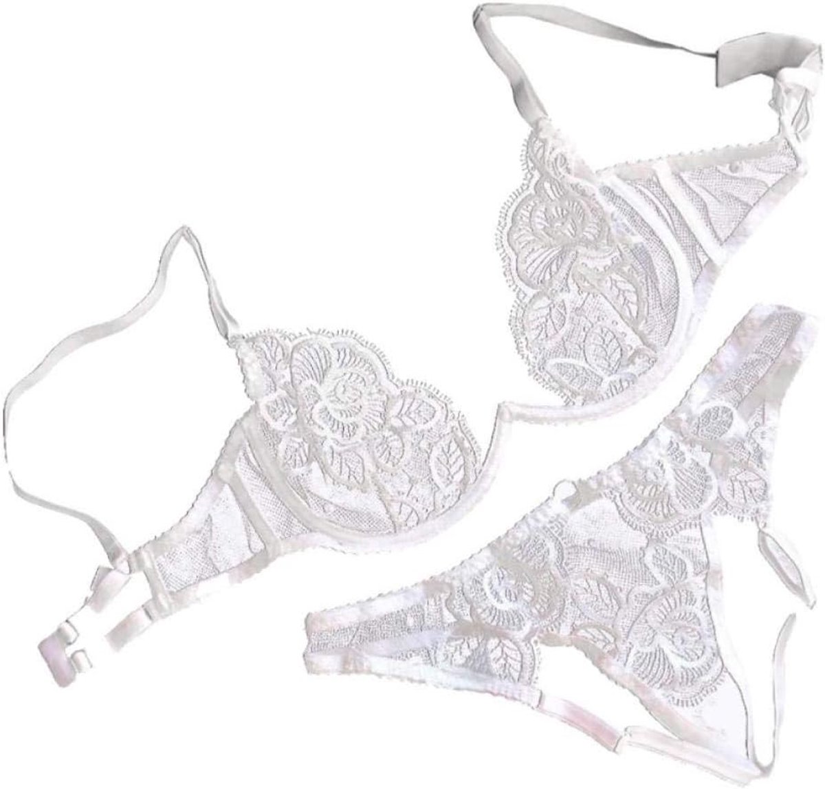 Dameskostuums Dames Kostuums Sexy Lingerie Kanten Ondergoed Bh Nachtkleding Perspectief Erotische Dames Set-White_S
