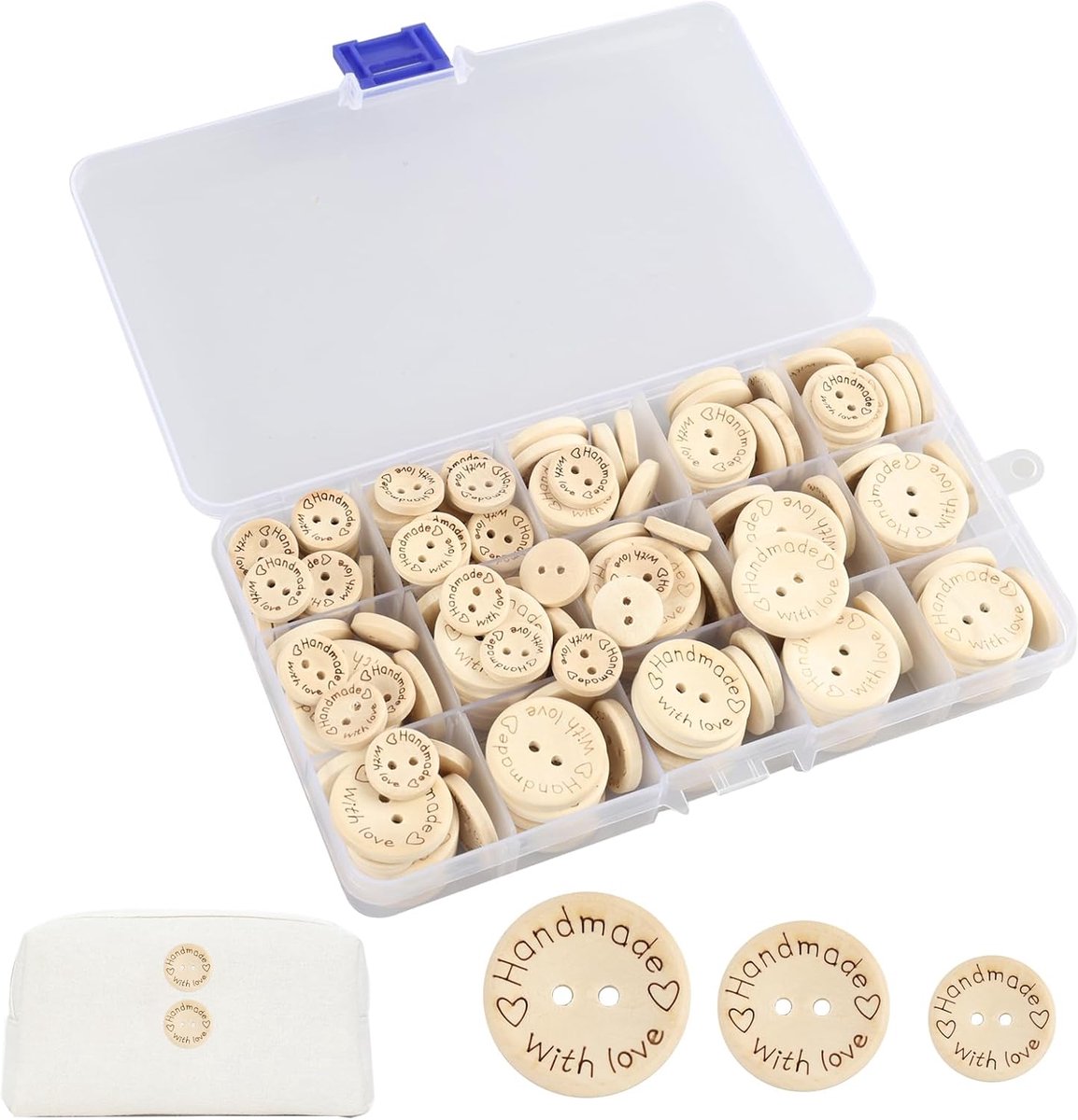 Knopen voor naaien en knutselen, verschillende maten 15 mm, 20 mm, 25 mm, ronde knopen met 2 gaten voor decoratie, breien, doe-het-zelf en creatieve projecten