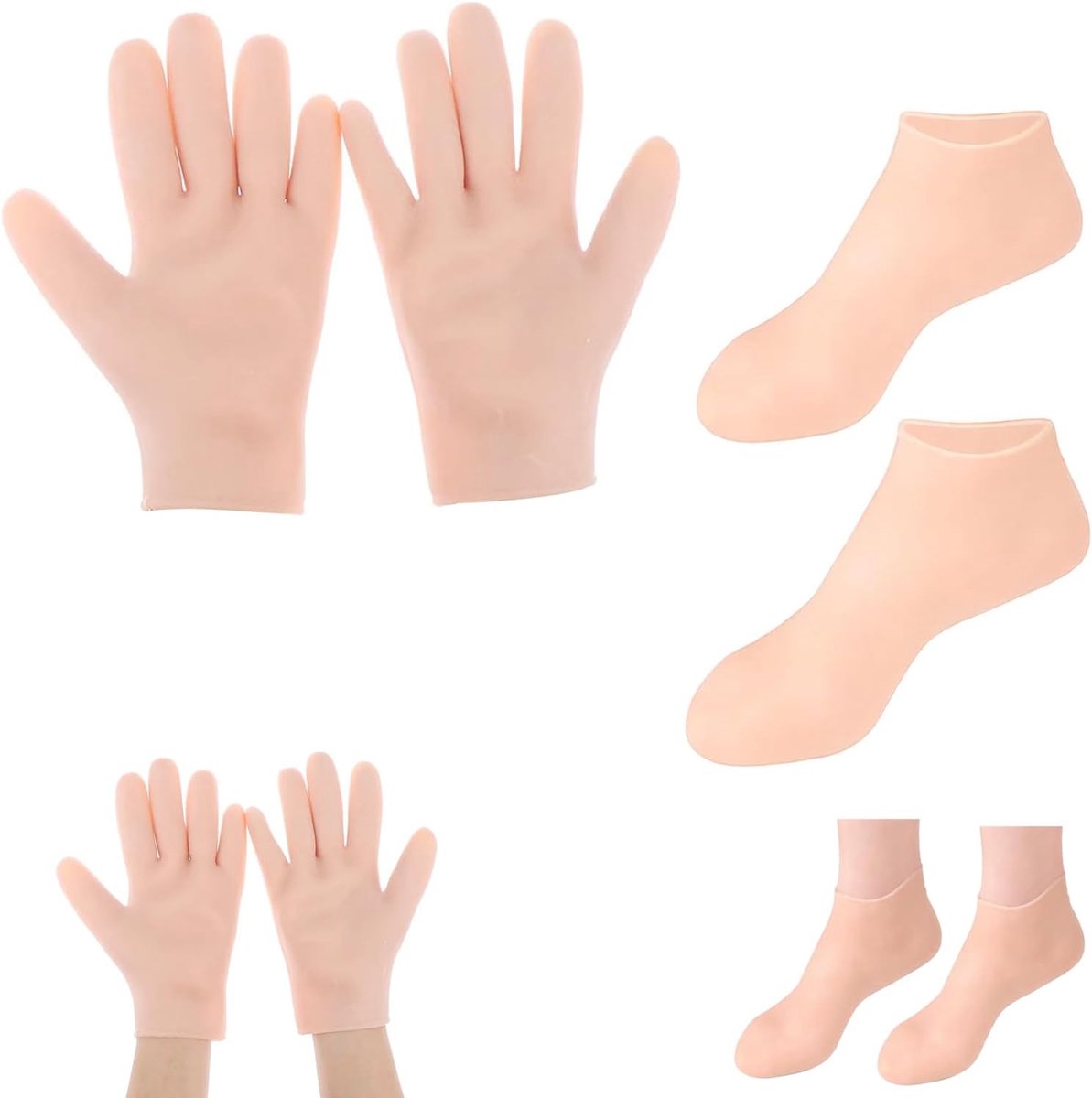 Sokken en Handschoenen, 1 Paar Hydraterende Gel Sokken en 1 Paar Gel Handschoenen, Herbruikbare Verzorgingsset voor Droge Voeten en Handen, beige