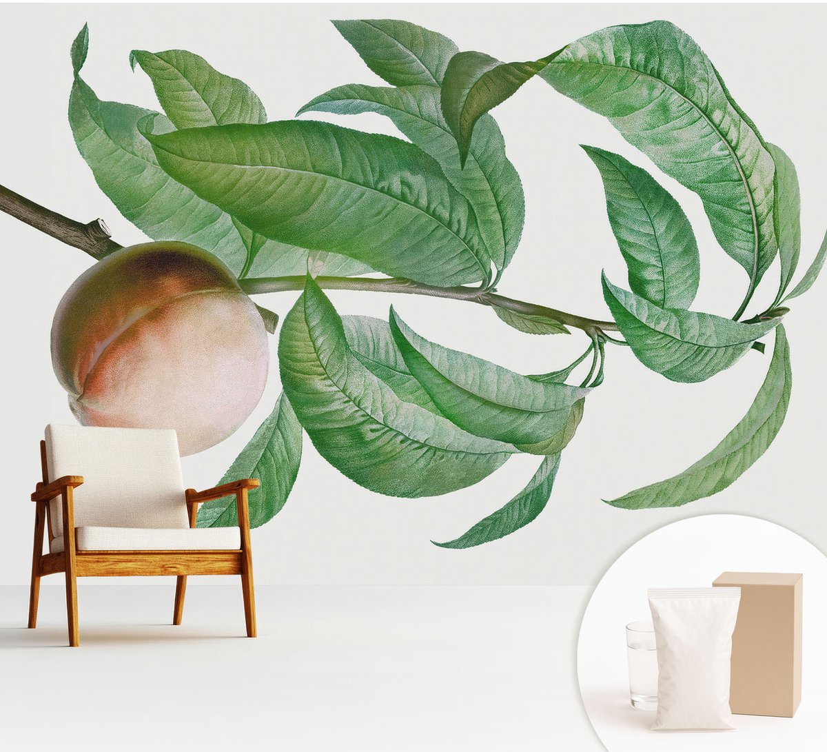 Wallfluent Fotobehang - Groente Vliesbehang - 312x219 cm - Rijpe Perzik Muurschildering - Slaapkamer behang Bloemen En Planten - Fotobehang Vlies - Slaapkamer behang