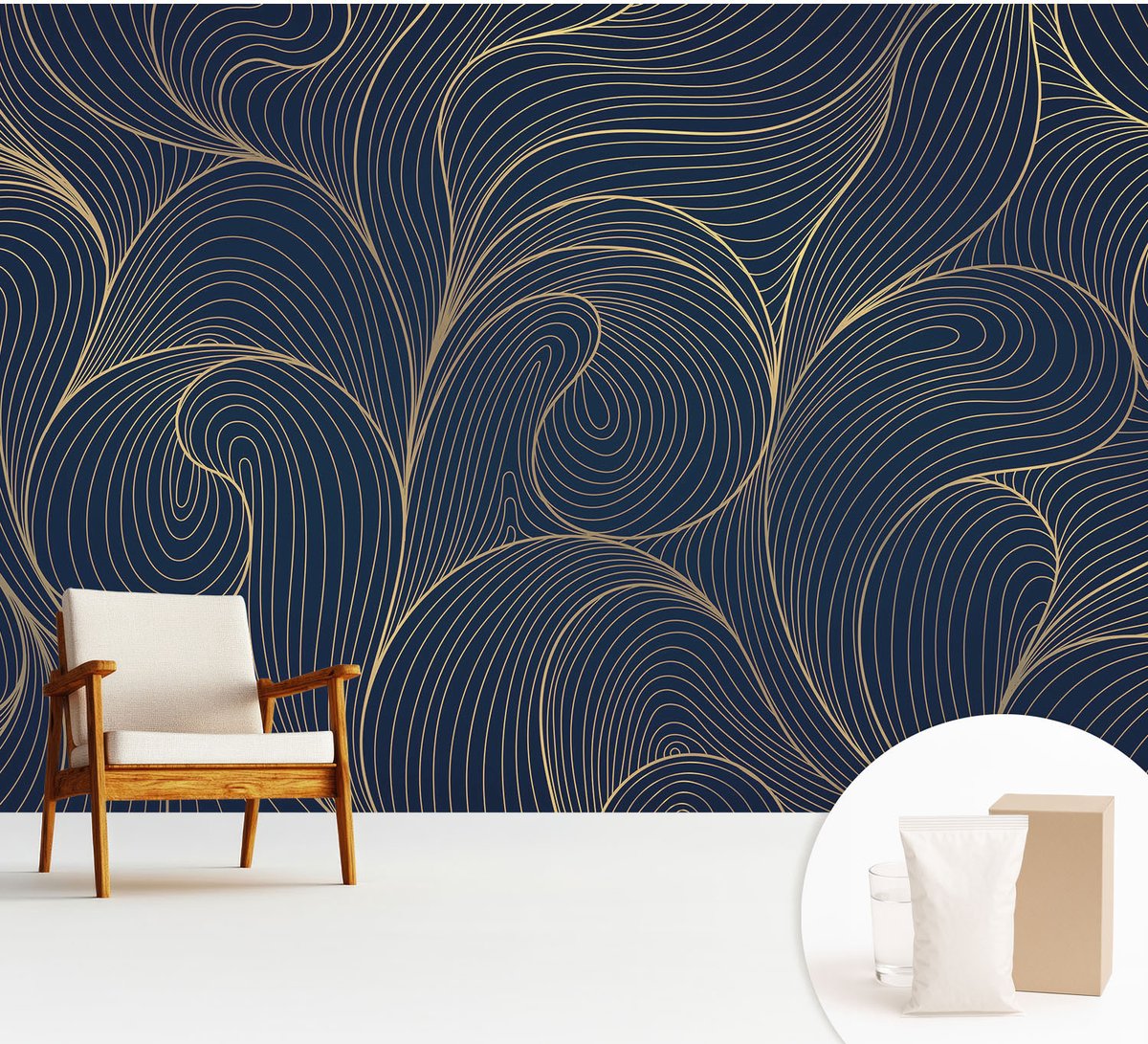 Wallfluent Fotobehang - Marine Vliesbehang - 312x219 cm - Golvend Motief Muurschildering - Gang behang Abstractie - Fotobehang Vlies - Gang behang