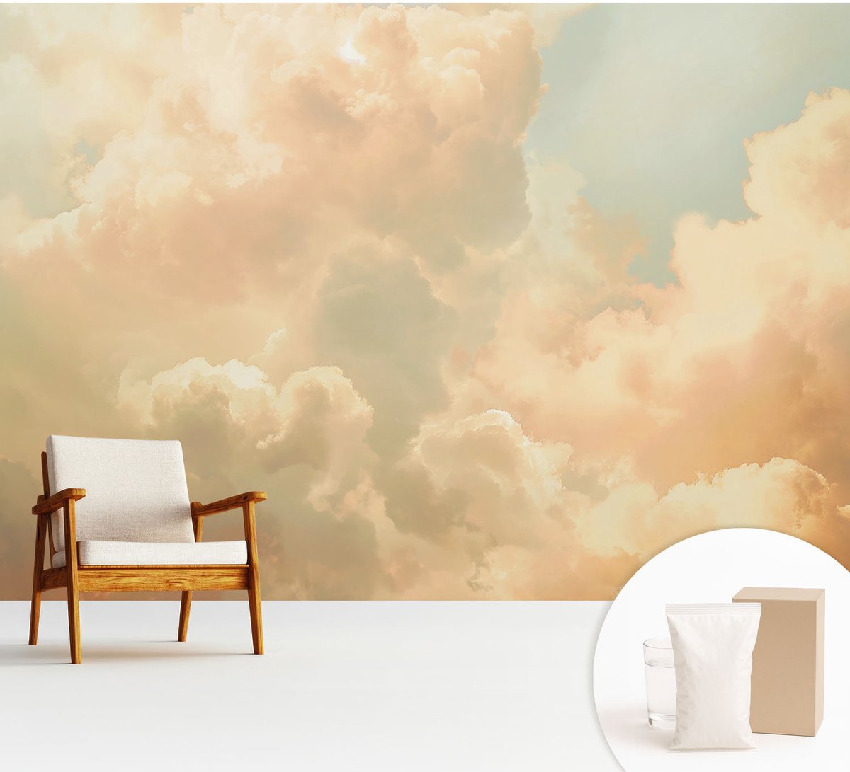 Wallfluent Fotobehang - Wit Vliesbehang - 312x219 cm - Etherische Wolken Muurschildering - Slaapkamer behang Landschappen - Fotobehang Vlies - Gang behang