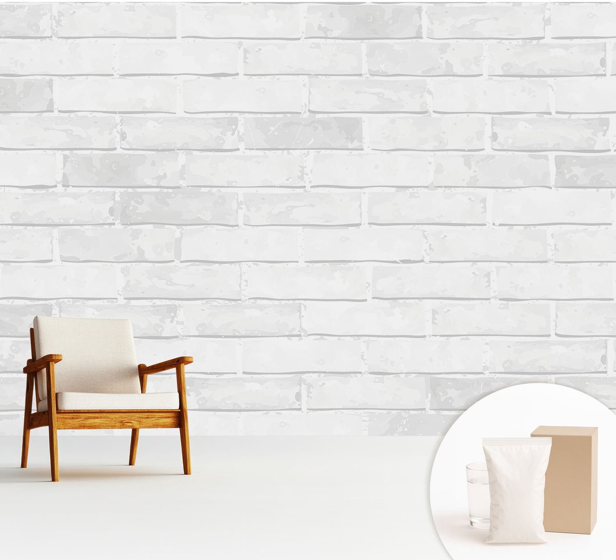 Wallfluent Fotobehang - Wit Vliesbehang - 312x219 cm - Bakstenen Muur Fotobehang Vlies - Woonkamer behang Texturen - Muurschildering - Woonkamer behang