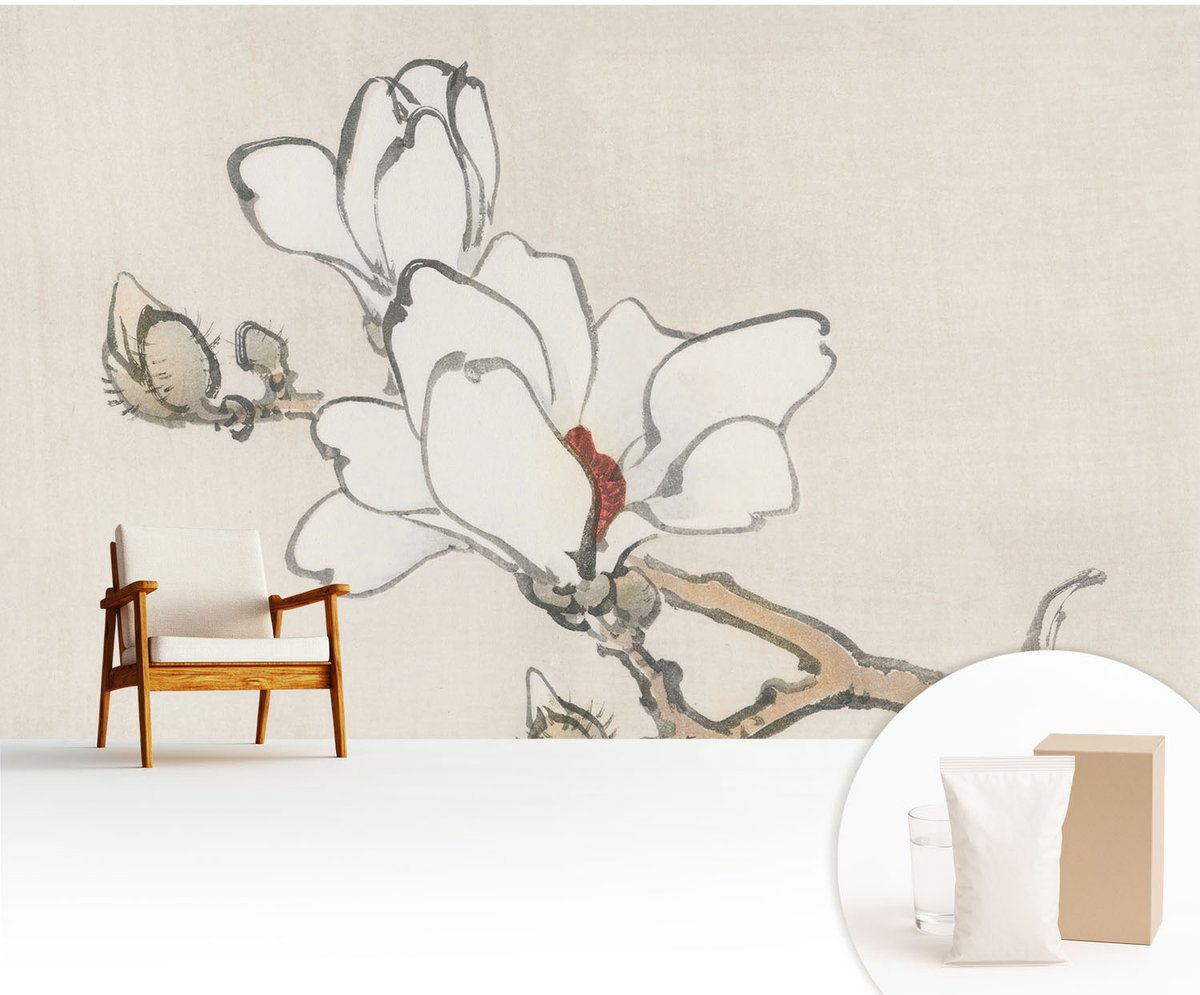 Wallfluent Fotobehang - Wit Vliesbehang - 416x254 cm - Delicate Magnolia'S Muurschildering - Gang behang Bloemen En Planten - Fotobehang Vlies - Gang behang