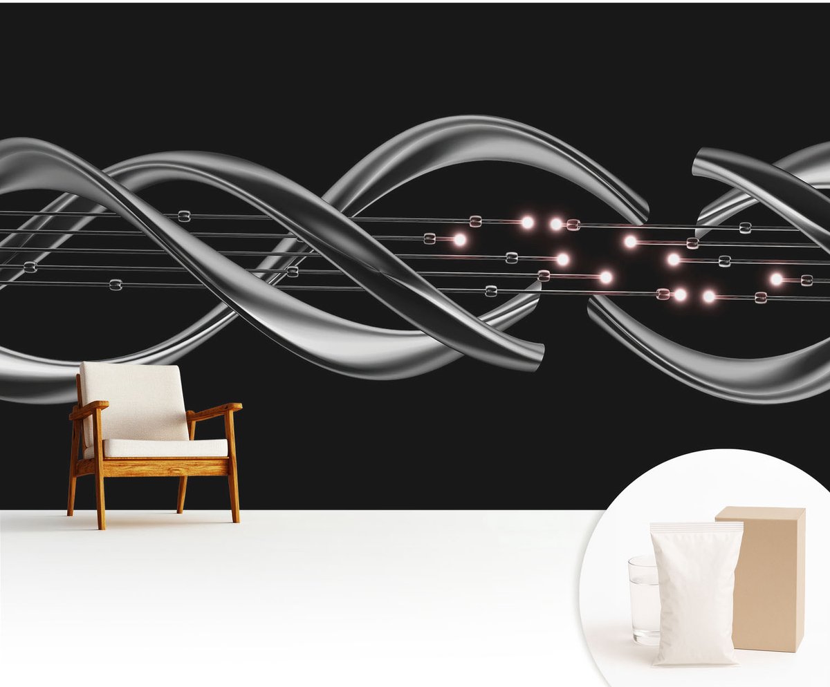 Wallfluent Fotobehang - Zwart Vliesbehang - 416x254 cm - Gevlochten Patroon Fotobehang Vlies - Hal behang Abstractie - Muurschildering - Woonkamer behang