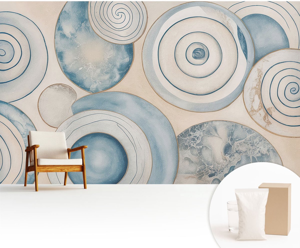 Wallfluent Fotobehang - Beige Vliesbehang - 416x254 cm - Spiraalvormige Wervels Muurschildering - Gang behang Abstractie - Fotobehang Vlies - Slaapkamer behang