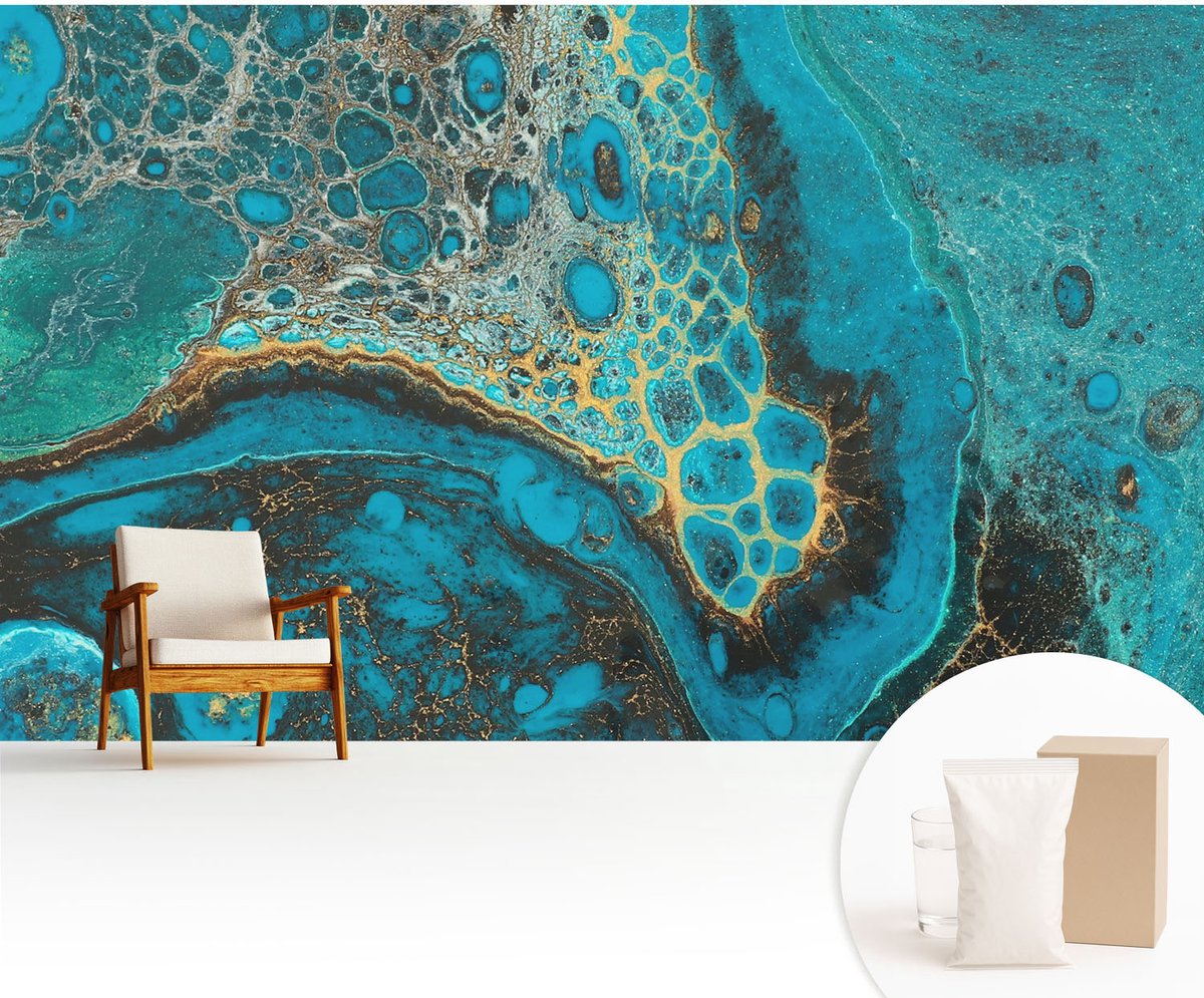 Wallfluent Fotobehang - Blauw Vliesbehang - 416x254 cm - Abstracte Structuur Muurschildering - Gang behang Abstractie - Fotobehang Vlies - Slaapkamer behang