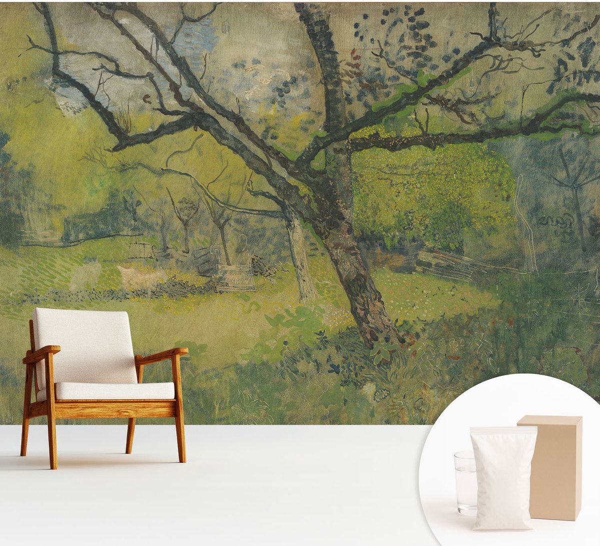 Wallfluent Fotobehang - Groente Vliesbehang - 312x219 cm - Groen Landschap Fotobehang Vlies - Hal behang Bloemen En Planten - Muurschildering - Hal behang