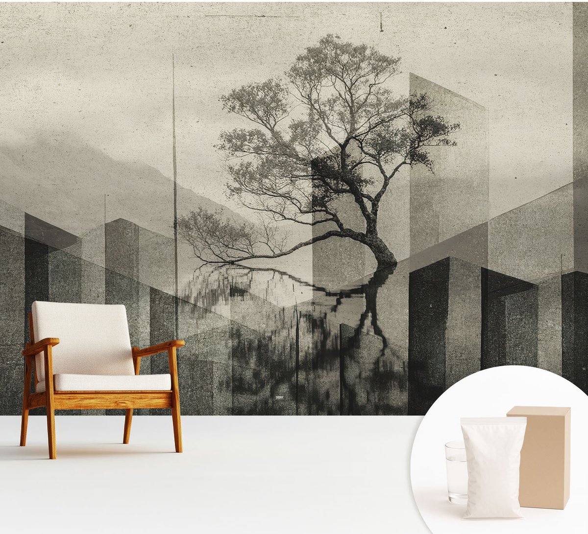 Wallfluent Fotobehang - Zwart Vliesbehang - 312x219 cm - Rauwe Elegantie Fotobehang Vlies - Hal behang Deel - Muurschildering - Woonkamer behang