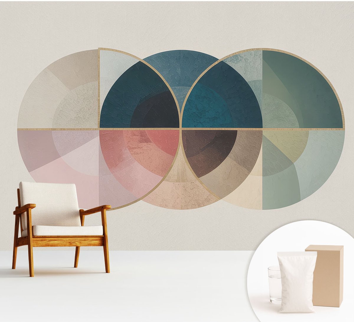 Wallfluent Fotobehang - Marine Vliesbehang - 312x219 cm - Geometrische Elegantie Muurschildering - Slaapkamer behang Abstractie - Fotobehang Vlies - Slaapkamer behang