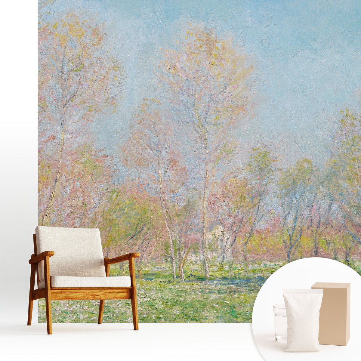 Wallfluent Fotobehang - Blauw Vliesbehang - 250x250 cm - Lentepark Muurschildering - Gang behang Landschappen - Fotobehang Vlies - Slaapkamer behang