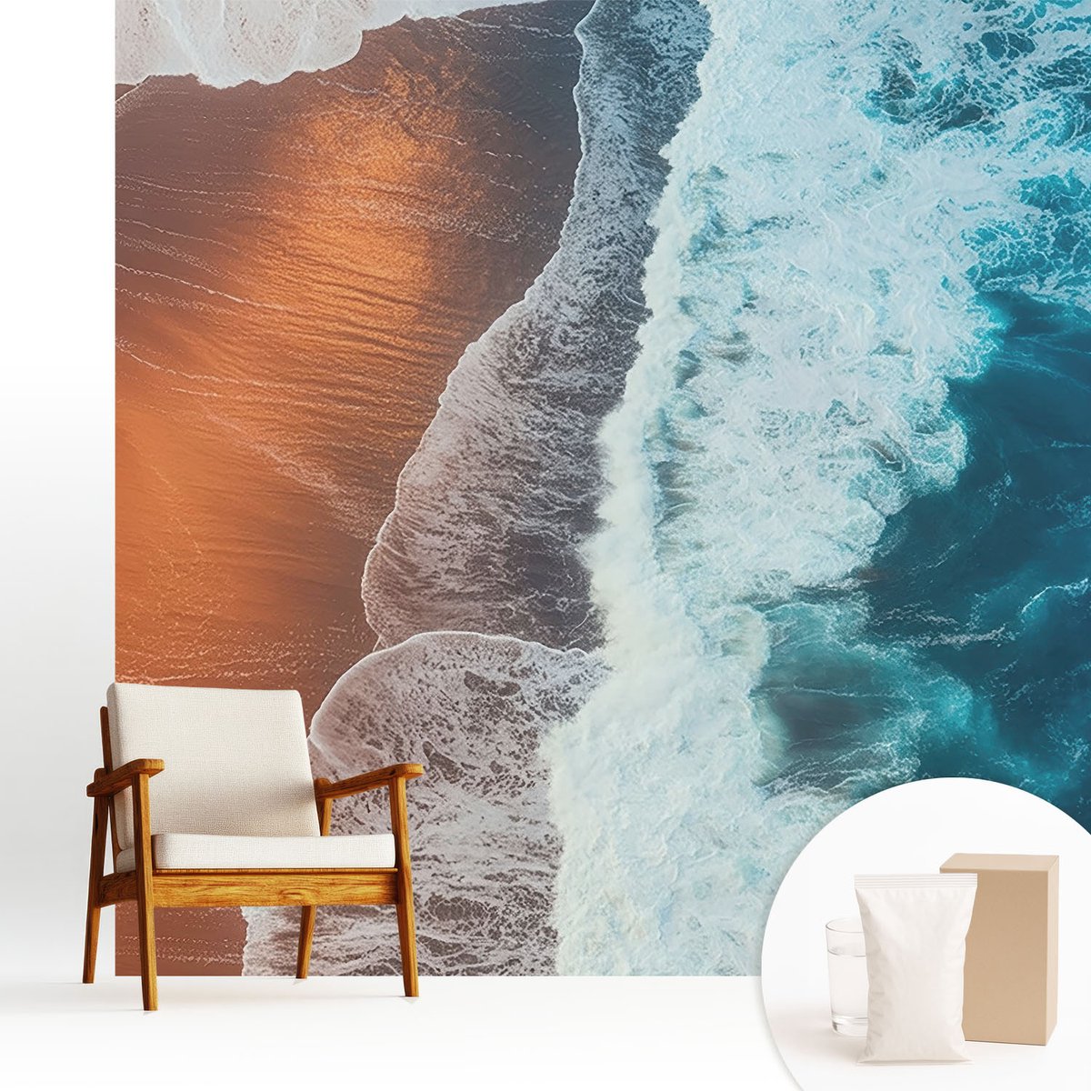 Wallfluent Fotobehang - Oranje Vliesbehang - 250x250 cm - Mariene Symbiose Fotobehang Vlies - Woonkamer behang Landschappen - Muurschildering - Hal behang