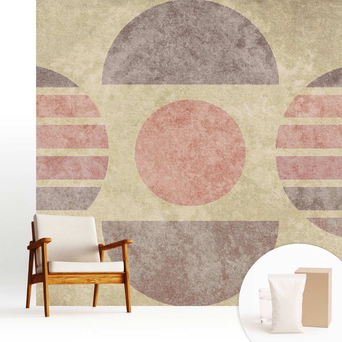 Wallfluent Fotobehang - Beige Vliesbehang - 250x250 cm - Geometrische Vormen Muurschildering - Slaapkamer behang Abstractie - Fotobehang Vlies - Gang behang