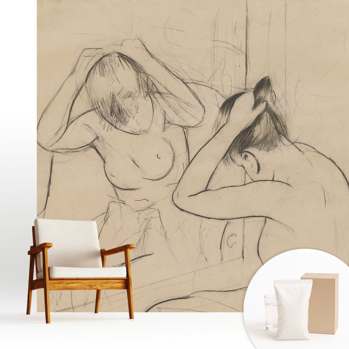 Wallfluent Fotobehang - Wit Vliesbehang - 250x250 cm - Artistieke Elegantie Muurschildering - Slaapkamer behang Deel - Fotobehang Vlies - Gang behang