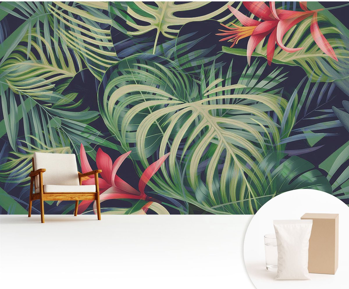 Wallfluent Fotobehang - Groente Vliesbehang - 416x254 cm - Exotische Planten Fotobehang Vlies - Woonkamer behang Bloemen En Planten - Muurschildering - Woonkamer behang