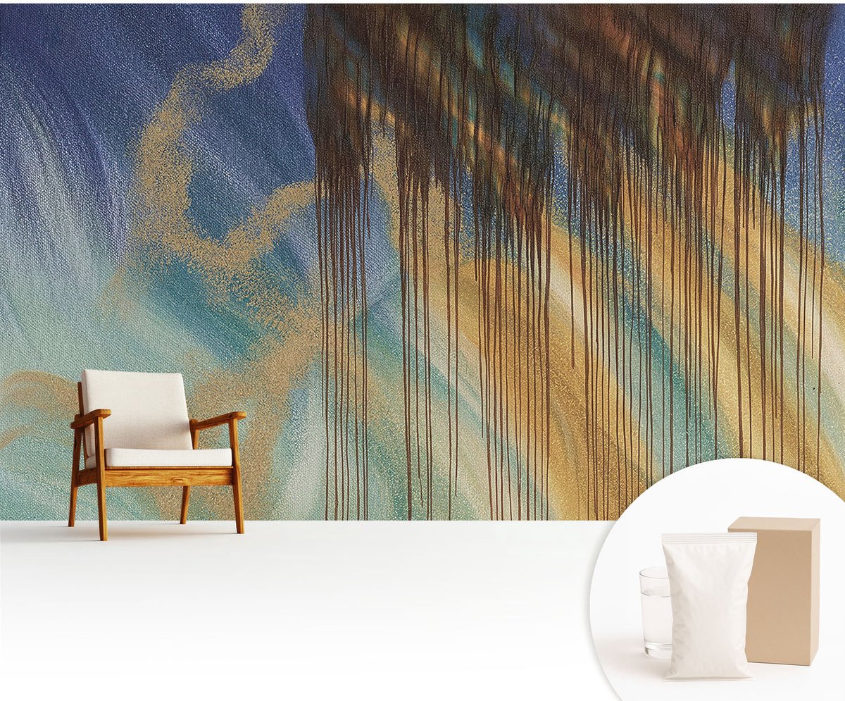 Wallfluent Fotobehang - Blauw Vliesbehang - 416x254 cm - Abstracte Compositie Fotobehang Vlies - Woonkamer behang Abstractie - Muurschildering - Hal behang
