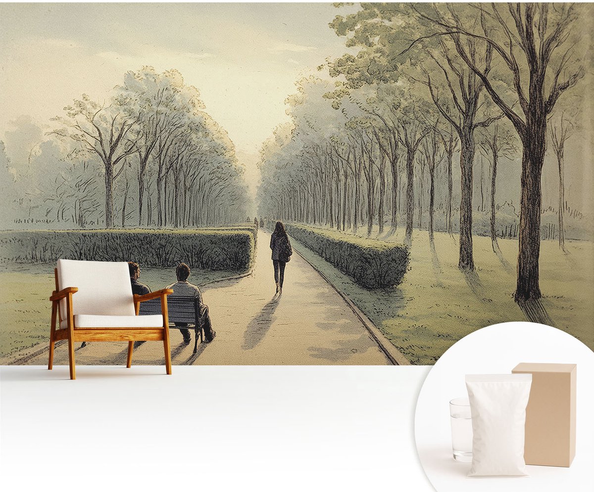 Wallfluent Fotobehang - Groente Vliesbehang - 416x254 cm - Park Vrede Muurschildering - Slaapkamer behang Landschappen - Fotobehang Vlies - Slaapkamer behang