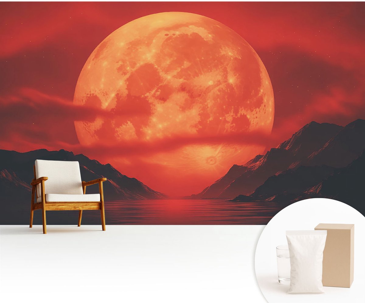 Wallfluent Fotobehang - Rood Vliesbehang - 416x254 cm - Nachtelijk Fenomeen Fotobehang Vlies - Woonkamer behang Kosmos - Muurschildering - Hal behang