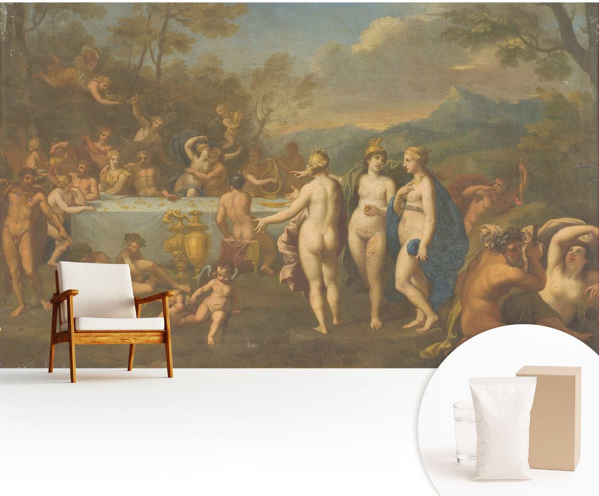 Wallfluent Fotobehang - Grijs Vliesbehang - 416x254 cm - Oud Feest Fotobehang Vlies - Hal behang Deel - Muurschildering - Hal behang