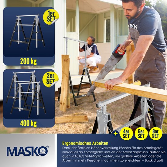 MASKO® Telescopische schraag - Belastbaar tot 200 kg - Verstelbaar 80-130 cm - 8-delig - Zilver/zwart