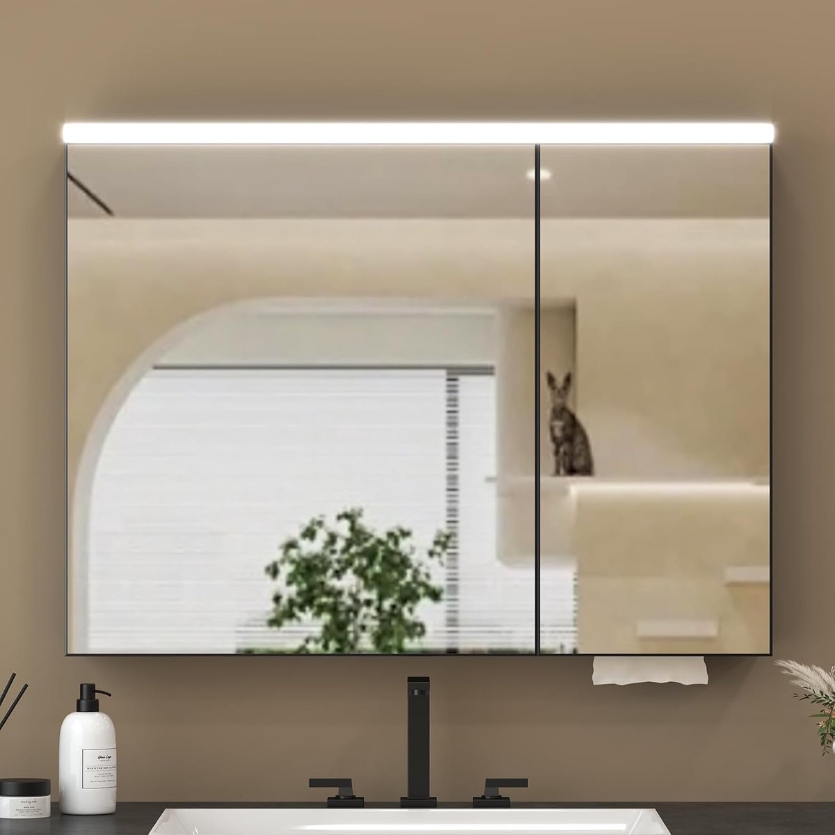 Badkamerkast met spiegel - moderne hangkast voor kleine badkamers, waterdicht aluminium frame voor vochtige ruimtes (80 x 60 x 13 cm)