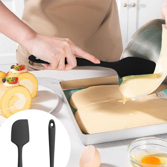 2 stuks siliconen spatel - deegspatel siliconen kookspatel voor cake, koekjes, room, chocolade en desserts, zwart — afbeelding 5