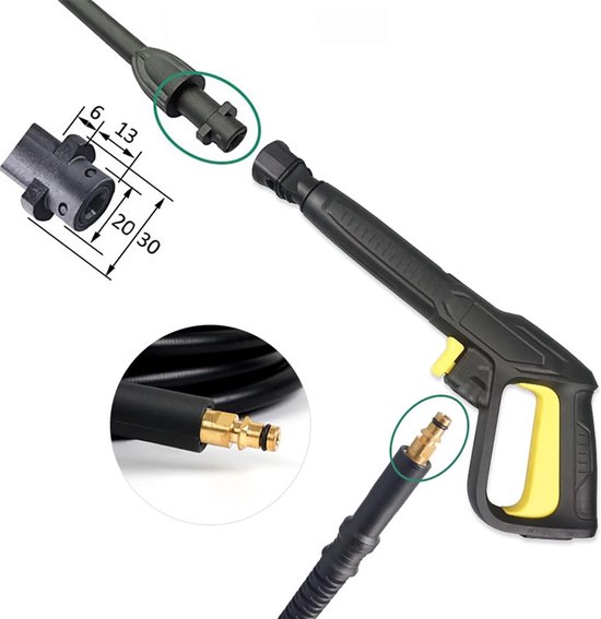 Tools Hogedrukreiniger, compatibel met Karcher-hogedrukreinigers + 5 m slang met messing snelkoppelingen + roterende turbo-mondstuk + verstelbare sproeikop + snelkoppelingsadapter — afbeelding 4
