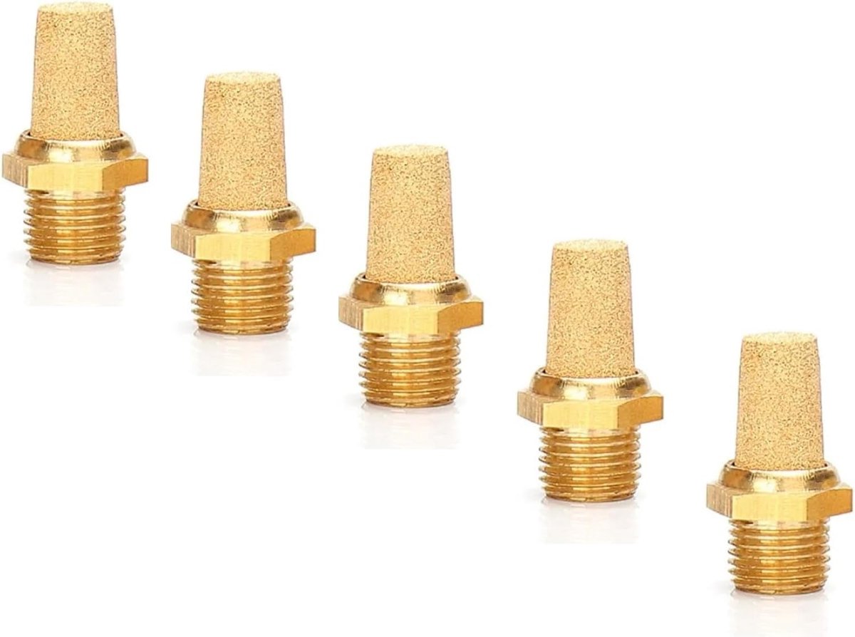 Pneumatische geluidsdempers van gesinterd brons 1/8" 5-delig set Industriële kwaliteit perslucht geluidsdempers (5, 1/8")
