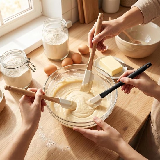 Spatels met houten handvat, professionele spatel, hittebestendig en antiaanbaklaag, kleine spatels voor deeg, gebak, jammengsel — afbeelding 5