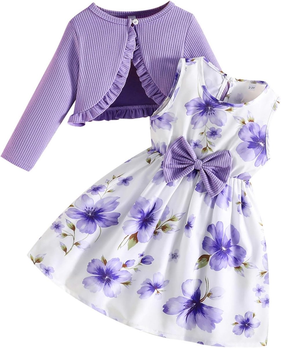 Set voor peutermeisjes met jurk en vest bloemenprint mouwloos jurkje vestje ruches outfit met lange mouwen orvo meisjes van 2-8 jaar