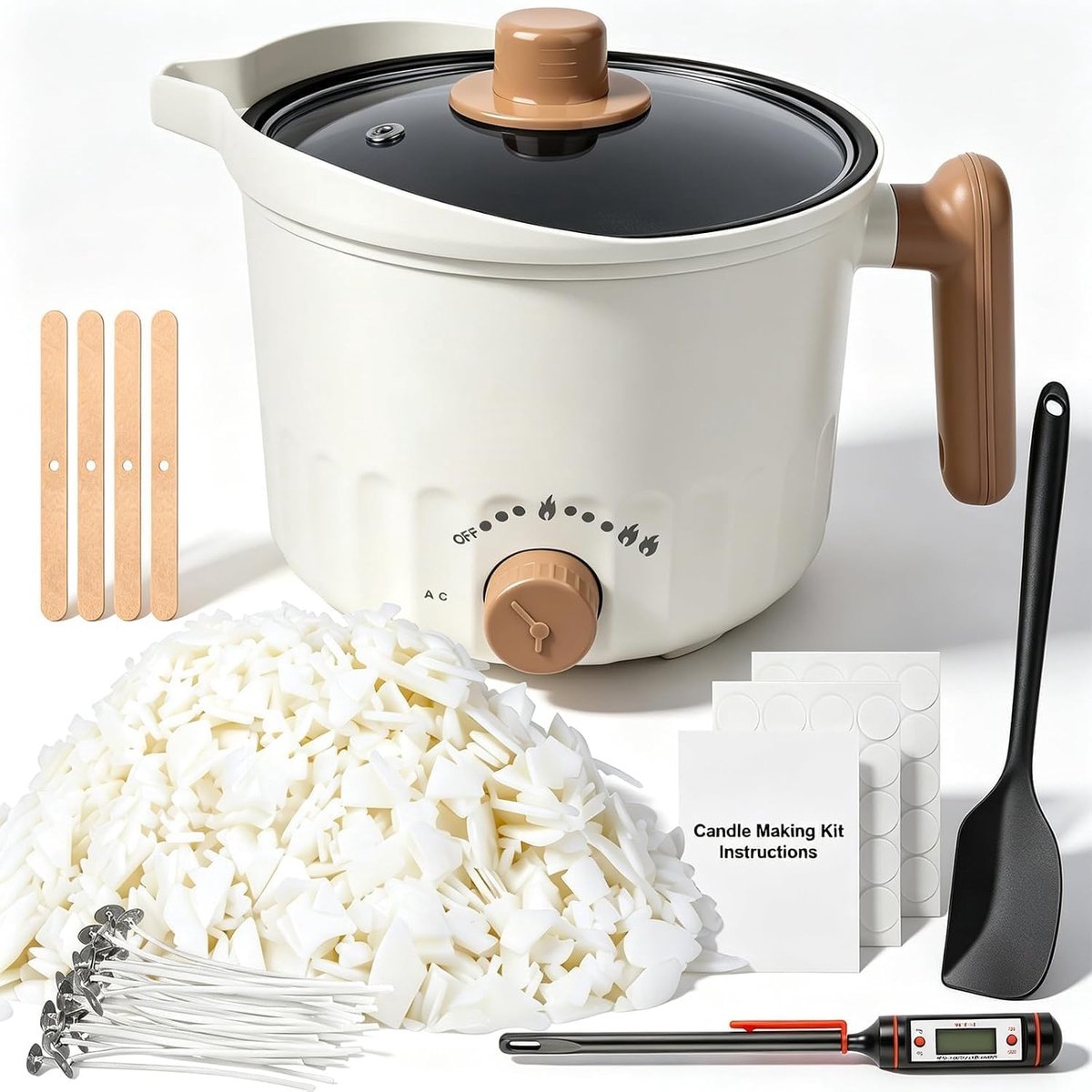 Zelf maken set, kaarsen maken, geurkaarsen, geschenken, doe-het-zelf set met 460 g sojawas, 1 wassmelter, 50 lonten, 40 stickers, 1 thermometer, kaarsenmaakkit voor zelf volwassenen en