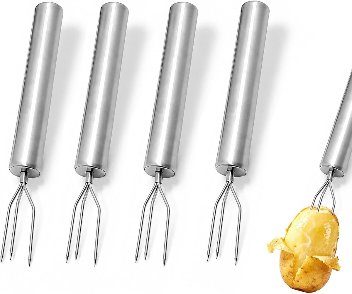 4 stuks schilaardappelvorken, 15 cm, aardappelvork van roestvrij staal