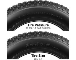 Yeesport 20 x 4,0 banden Fatbike, 20 x 4,0 fietsbanden ETRTO 100-406 en 20 x 4,0 binnenband AV30 mm, 20 x 4,0 Fat Tire binnenband & Fat fietsmantel voor e-bike, MTB, mountainbike, sneeuwfiets