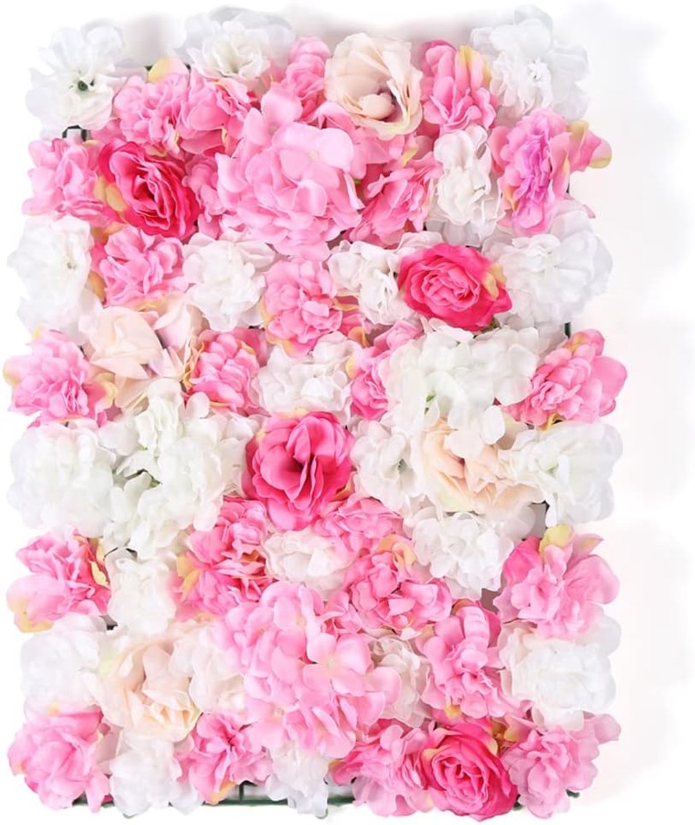 Kunstbloemenwand, rozenwand, 40 x 60 cm, bruiloft, straat, achtergrond, bloemenwand, bruiloft, kunstbloemen, paneel, decoratie voor bruiloft, tuin, woondecoratie (15 stuks donkerroze)