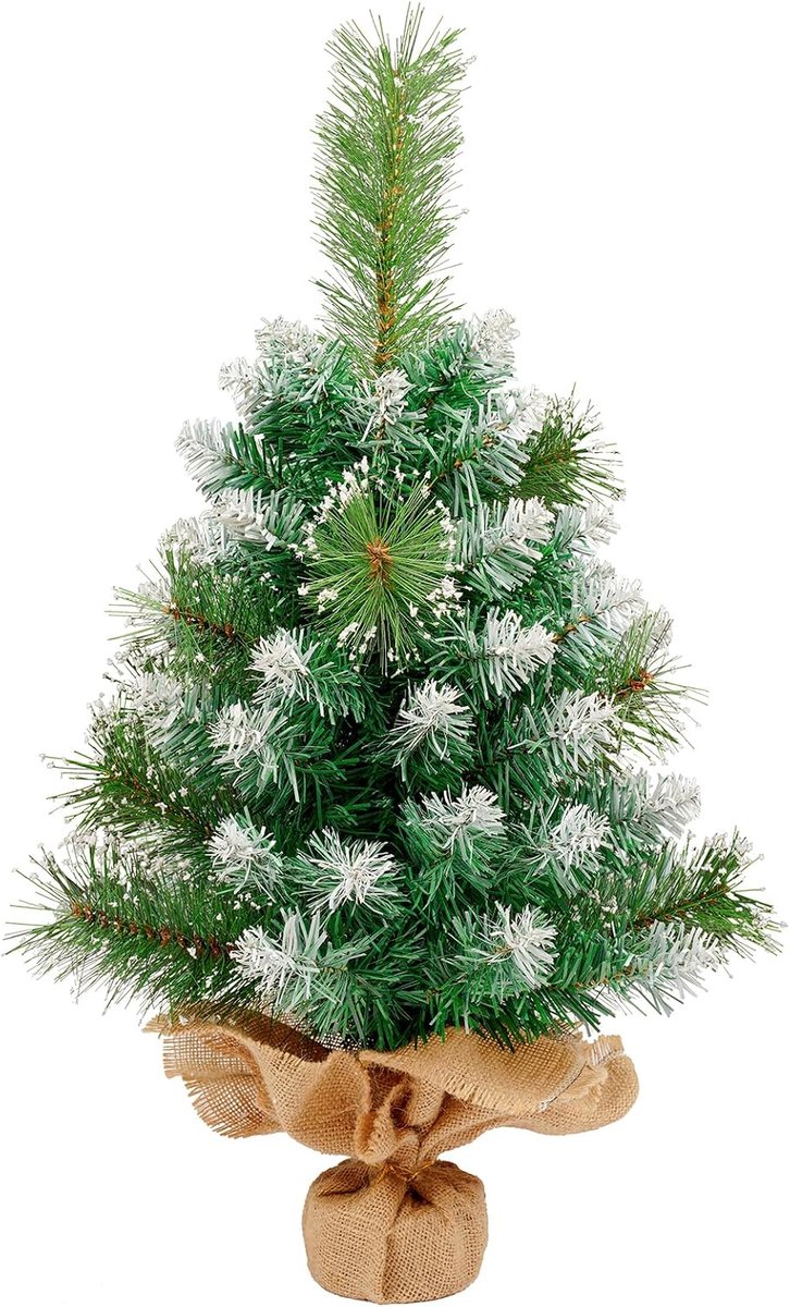 Kerstboom, 60 cm kleine kerstboom met besneeuwde takken, decoratie voor Kerstmis, kantoor, woonkamer, keuken, vensterbank, Kerstmis, desktop, eettafel