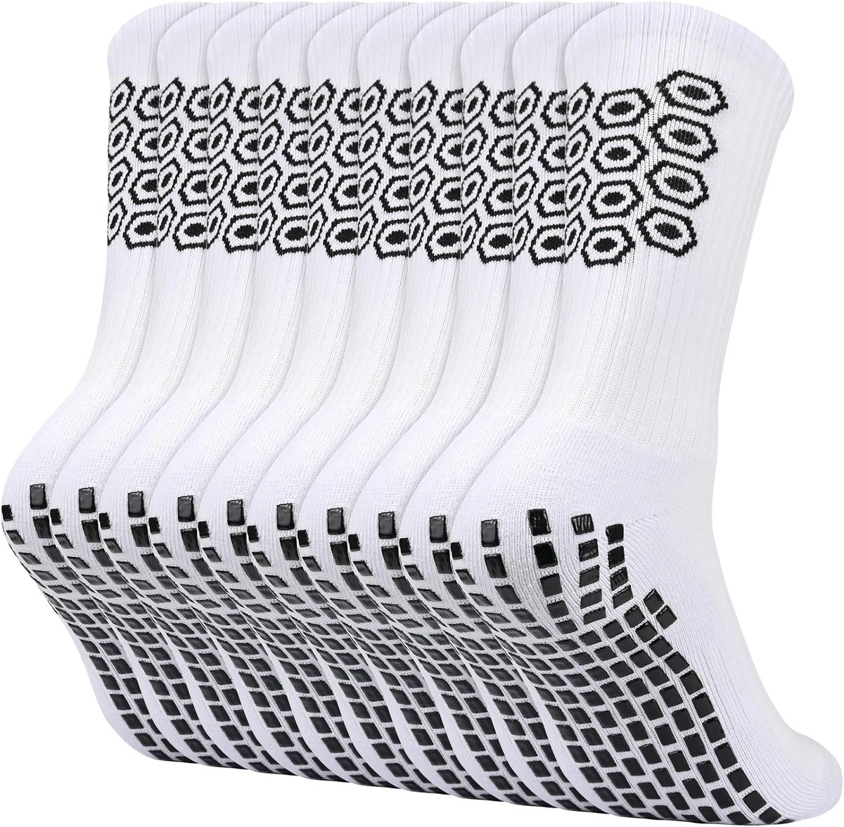 Sokken voor heren, antislip, sportsokken met grip, gevoerd en ademend, wit zwart, maat 43-46