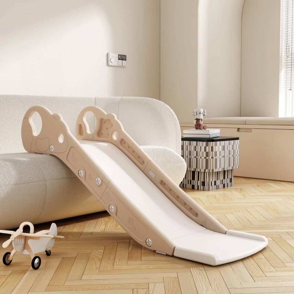 Kinderglijbaan, mini-klimglijbaan voor bed of bank, indoor- en outdoorspeeltoestellen voor jongens en meisjes (kaki)